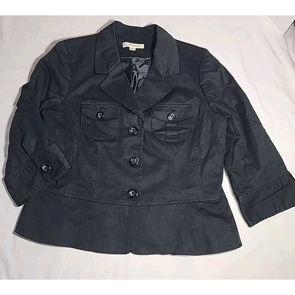Merona Black Cropped Button Down Jacket 3/4 Sleeve Sz M